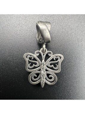 Vintage 925 Sterling Silver Butterfly Charm Bead CZ Sparkle Gift